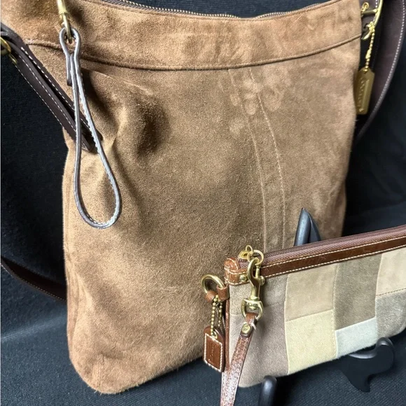 Coach Brown Suede Crossbody Bag with Wristlet - Picture 2 of 7